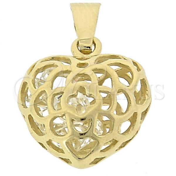Oro Laminado Fancy Pendant, Gold Filled Style Heart Design, with White Cubic Zirconia, Polished, Golden Finish, 5.181.005