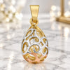 Oro Laminado Fancy Pendant, Gold Filled Style Teardrop and Filigree Design, with White Cubic Zirconia, Polished, Tricolor, 5.181.012