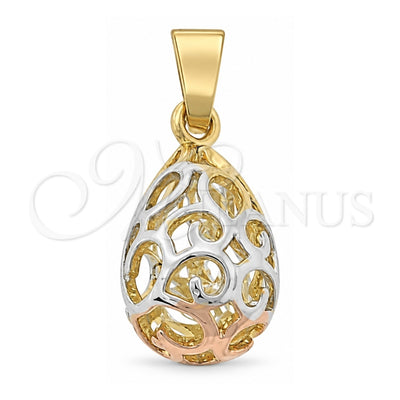 Oro Laminado Fancy Pendant, Gold Filled Style Teardrop and Filigree Design, with White Cubic Zirconia, Polished, Tricolor, 5.181.012
