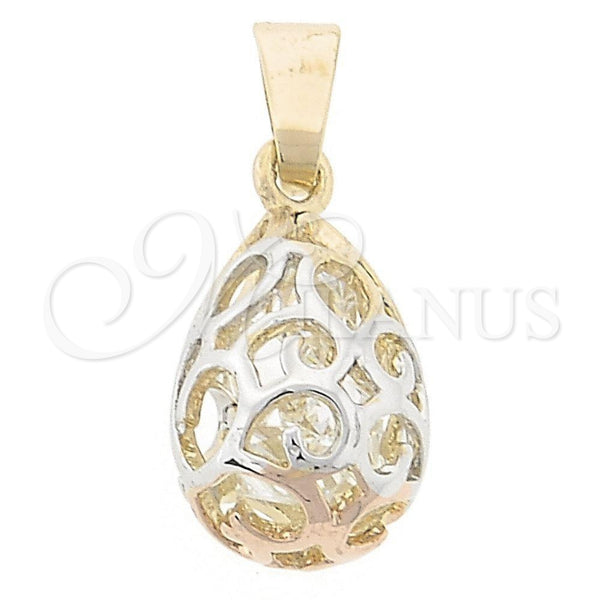Oro Laminado Fancy Pendant, Gold Filled Style Teardrop and Filigree Design, with White Cubic Zirconia, Polished, Tricolor, 5.181.012