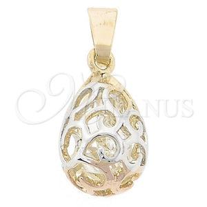 Oro Laminado Fancy Pendant, Gold Filled Style Teardrop and Filigree Design, with White Cubic Zirconia, Polished, Tricolor, 5.181.012