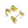 Oro Laminado Stud Earring, Gold Filled Style Dolphin Design, with White Micro Pave, Polished, Golden Finish, 02.156.0048
