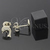 Oro Laminado Stud Earring, Gold Filled Style Dolphin Design, with White Micro Pave, Polished, Golden Finish, 02.156.0048