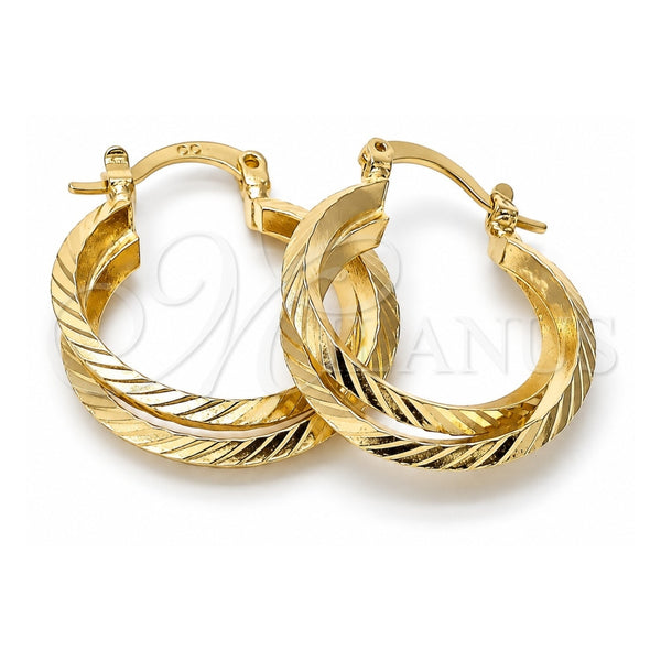 Oro Laminado Small Hoop, Gold Filled Style Twist Design, Diamond Cutting Finish, Golden Finish, 5.136.045