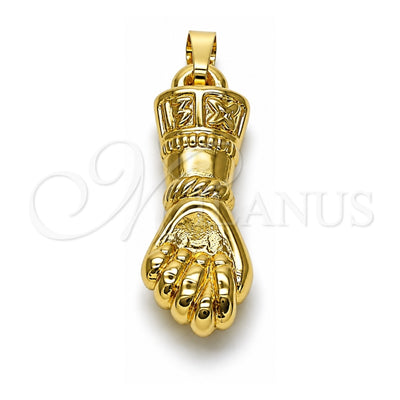 Oro Laminado Religious Pendant, Gold Filled Style Judaica and Hand of God Design, Polished, Golden Finish, 5.182.017