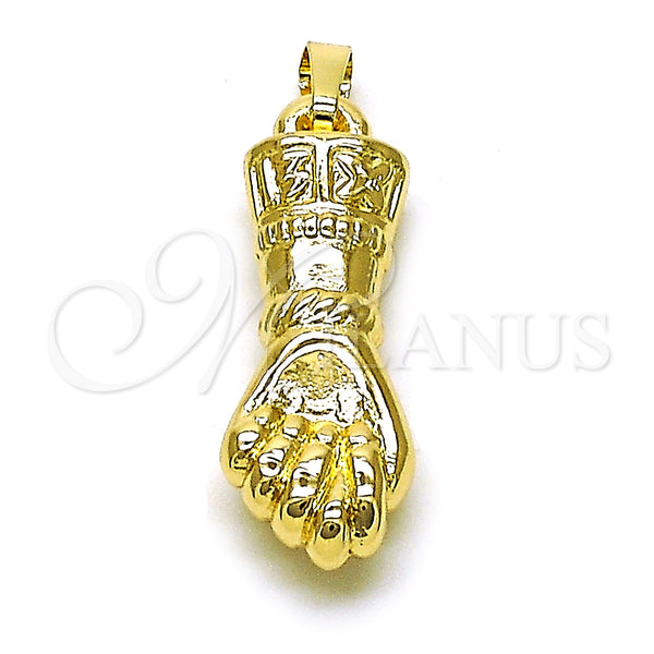 Oro Laminado Religious Pendant, Gold Filled Style Hand of God Design, Polished, Golden Finish, 5.182.017