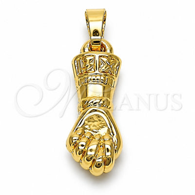 Oro Laminado Religious Pendant, Gold Filled Style Judaica and Hand of God Design, Polished, Golden Finish, 5.182.018