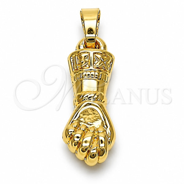 Oro Laminado Religious Pendant, Gold Filled Style Judaica and Hand of God Design, Polished, Golden Finish, 5.182.018