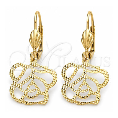 Oro Laminado Dangle Earring, Gold Filled Style Flower Design, Diamond Cutting Finish, Golden Finish, 5.067.007.1