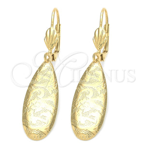 Oro Laminado Dangle Earring, Gold Filled Style Teardrop Design, Polished, Golden Finish, 5.072.011.1