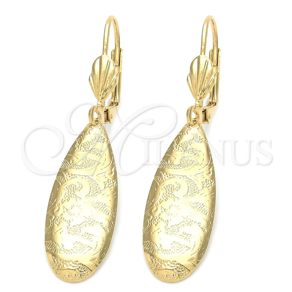 Oro Laminado Dangle Earring, Gold Filled Style Teardrop Design, Polished, Golden Finish, 5.072.011.1