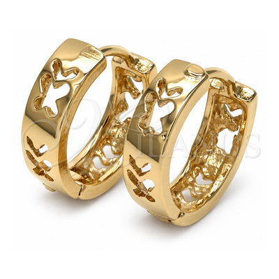 Oro Laminado Huggie Hoop, Gold Filled Style Butterfly Design, Polished, Golden Finish, 5.133.007.1