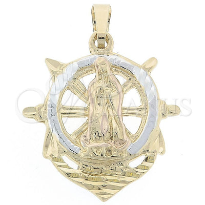 Oro Laminado Religious Pendant, Gold Filled Style Virgen Maria and Anchor Design, Diamond Cutting Finish for wholesale, main product view