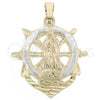 Oro Laminado Religious Pendant, Gold Filled Style Virgen Maria and Anchor Design, Diamond Cutting Finish, Tricolor, 5.186.008