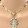 Oro Laminado Religious Pendant, Gold Filled Style Jesus Design, Diamond Cutting Finish, Tricolor, 5.187.004