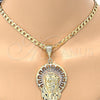 Oro Laminado Religious Pendant, Gold Filled Style Jesus Design, Diamond Cutting Finish, Tricolor, 5.187.004