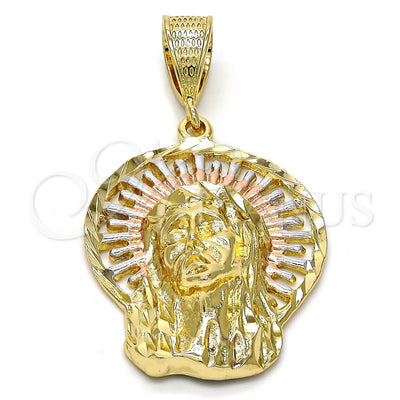Oro Laminado Religious Pendant, Gold Filled Style Jesus Design, Diamond Cutting Finish, Tricolor, 5.187.004 for wholesale, main product view