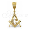 Oro Laminado Religious Pendant, Gold Filled Style Judaica and Star of David Design, with White Cubic Zirconia, Polished, Golden Finish, 5.187.018