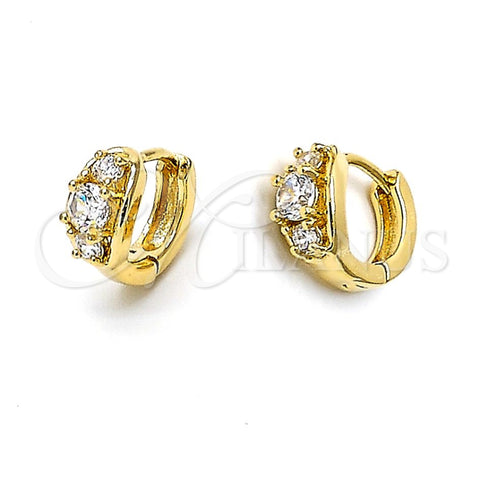 Oro Laminado Huggie Hoop, Gold Filled Style with White Cubic Zirconia, Polished, Golden Finish, 5.130.006.1