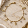 Oro Laminado Charm Bracelet, Gold Filled Style Leaf Design, with White Cubic Zirconia, Polished, Golden Finish, 03.63.1053.07 (7 Inches Length)