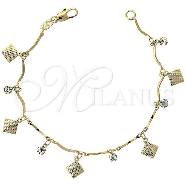 Oro Laminado Charm Bracelet, Gold Filled Style with White Cubic Zirconia, Diamond Cutting Finish, Golden Finish, 03.63.1060.07 (04 MM Thickness, 7 Inches Length)