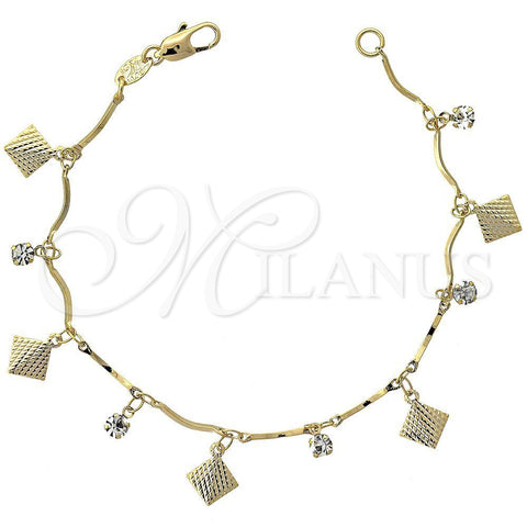Oro Laminado Charm Bracelet, Gold Filled Style with White Cubic Zirconia, Diamond Cutting Finish, Golden Finish, 03.63.1060.07 (04 MM Thickness, 7 Inches Length)