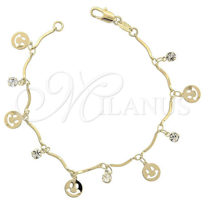 Oro Laminado Charm Bracelet, Gold Filled Style Smile Design, with White Cubic Zirconia, Polished, Golden for wholesale, main product view