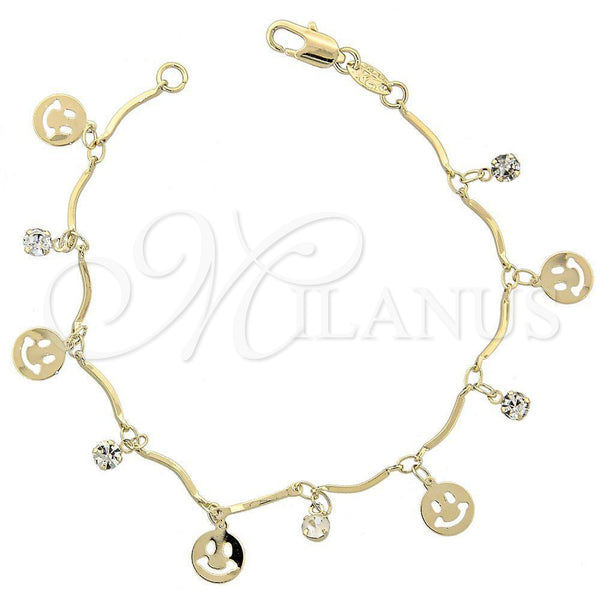 Oro Laminado Charm Bracelet, Gold Filled Style Smile Design, with White Cubic Zirconia, Polished, Golden Finish, 03.63.1062.07 (02 MM Thickness, 7 Inches Length)