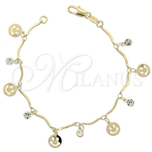 Oro Laminado Charm Bracelet, Gold Filled Style Smile Design, with White Cubic Zirconia, Polished, Golden Finish, 03.63.1062.07 (02 MM Thickness, 7 Inches Length)