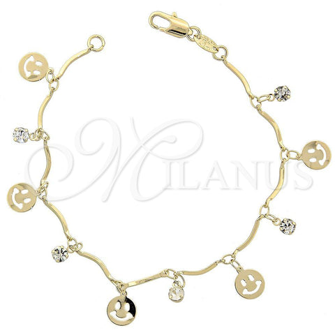 Oro Laminado Charm Bracelet, Gold Filled Style Smile Design, with White Cubic Zirconia, Polished, Golden Finish, 03.63.1062.07 (02 MM Thickness, 7 Inches Length)