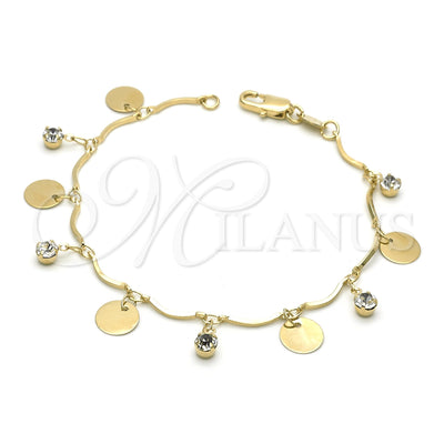 Oro Laminado Charm Bracelet, Gold Filled Style with White Cubic Zirconia, Diamond Cutting Finish, Golden for wholesale, main product view