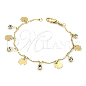 Oro Laminado Charm Bracelet, Gold Filled Style with White Cubic Zirconia, Diamond Cutting Finish, Golden Finish, 03.63.1065.07 (0.80 Gauge, 7 Inches Length)