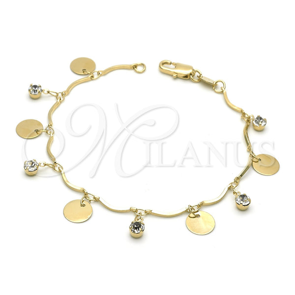 Oro Laminado Charm Bracelet, Gold Filled Style with White Cubic Zirconia, Diamond Cutting Finish, Golden Finish, 03.63.1065.07 (0.80 Gauge, 7 Inches Length)