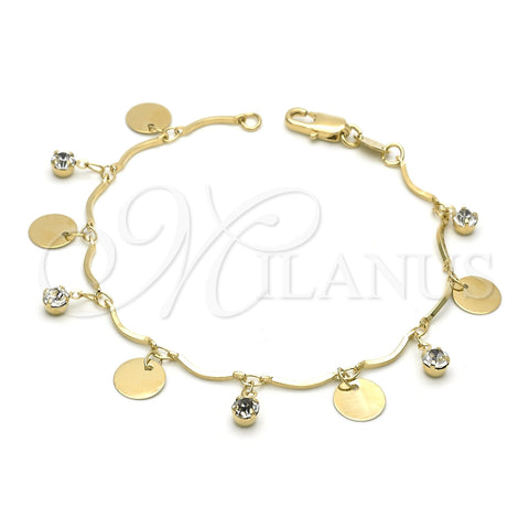 Oro Laminado Charm Bracelet, Gold Filled Style with White Cubic Zirconia, Diamond Cutting Finish, Golden Finish, 03.63.1065.07 (0.80 Gauge, 7 Inches Length)