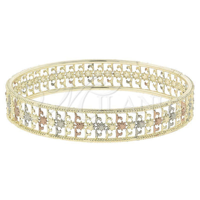 Oro Laminado Individual Bangle, Gold Filled Style Flower Design, Diamond Cutting Finish, Tricolor for wholesale, main product view