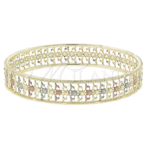 Oro Laminado Individual Bangle, Gold Filled Style Flower Design, Diamond Cutting Finish, Tricolor, 07.54.0006.06 (13 MM Thickness, Size 6 (2.75 Diameter))