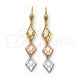 Oro Laminado Long Earring, Gold Filled Style Diamond Cutting Finish, Tricolor, 02.63.2139