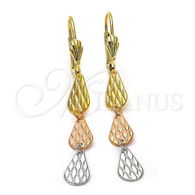 Oro Laminado Long Earring, Gold Filled Style Teardrop Design, Diamond Cutting Finish, Tricolor, 02.63.2142 for wholesale, main product view