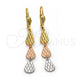 Oro Laminado Long Earring, Gold Filled Style Teardrop Design, Diamond Cutting Finish, Tricolor, 02.63.2142