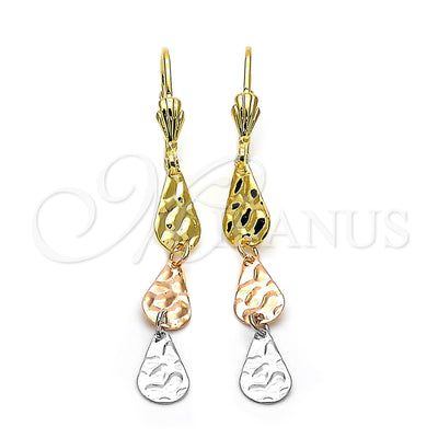 Oro Laminado Long Earring, Gold Filled Style Teardrop Design, Diamond Cutting Finish, Tricolor, 02.63.2146 for wholesale, main product view