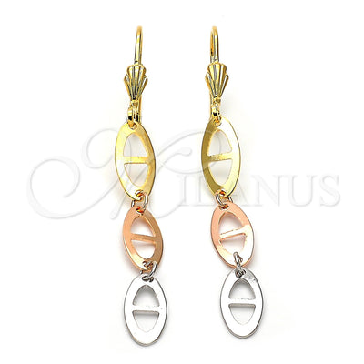 Oro Laminado Long Earring, Gold Filled Style Matte Finish, Tricolor, 02.63.2148 for wholesale, main product view