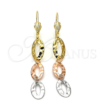 Oro Laminado Long Earring, Gold Filled Style Diamond Cutting Finish, Tricolor, 02.63.2153 for wholesale, main product view