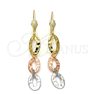 Oro Laminado Long Earring, Gold Filled Style Diamond Cutting Finish, Tricolor, 02.63.2153