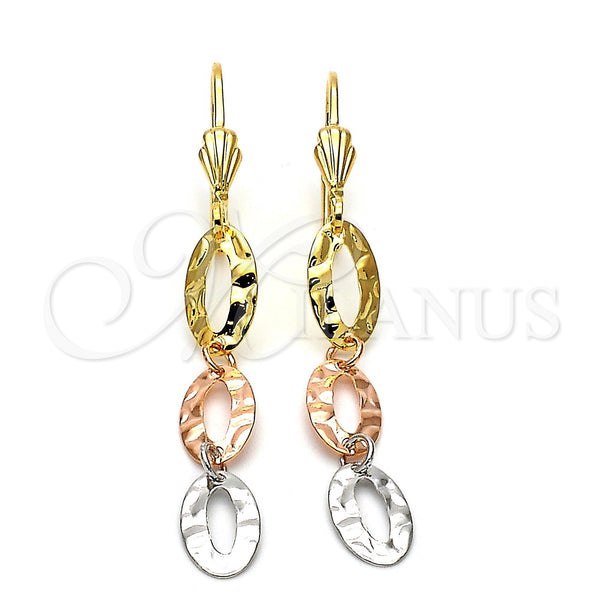 Oro Laminado Long Earring, Gold Filled Style Diamond Cutting Finish, Tricolor, 02.63.2153