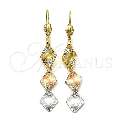 Oro Laminado Long Earring, Gold Filled Style Diamond Cutting Finish, Tricolor, 02.63.2157 for wholesale, main product view