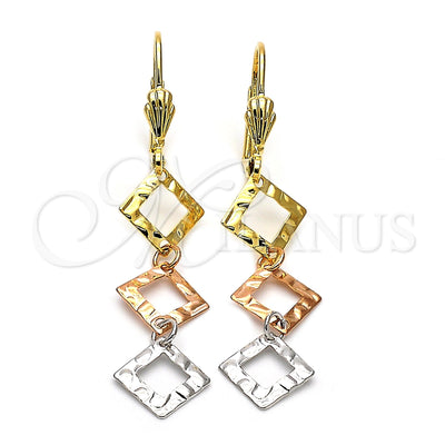 Oro Laminado Long Earring, Gold Filled Style Diamond Cutting Finish, Tricolor, 02.63.2159 for wholesale, main product view