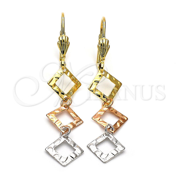 Oro Laminado Long Earring, Gold Filled Style Diamond Cutting Finish, Tricolor, 02.63.2159