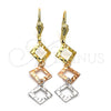 Oro Laminado Long Earring, Gold Filled Style Diamond Cutting Finish, Tricolor, 02.63.2159