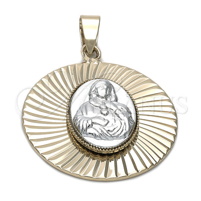 Oro Laminado Religious Pendant, Gold Filled Style Sagrado Corazon de Maria Design, Diamond Cutting Finish, Two for wholesale, main product view