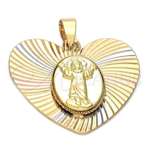 Oro Laminado Religious Pendant, Gold Filled Style Divino NiÃ±o Design, Diamond Cutting Finish, Tricolor, 5.194.008